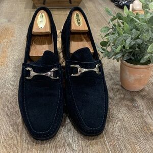 Saks Fifth Avenue Black Suede Loafers with Silver Accent